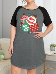 Floral & Letter Print Raglan Sleeve Tee Sleep Dress
