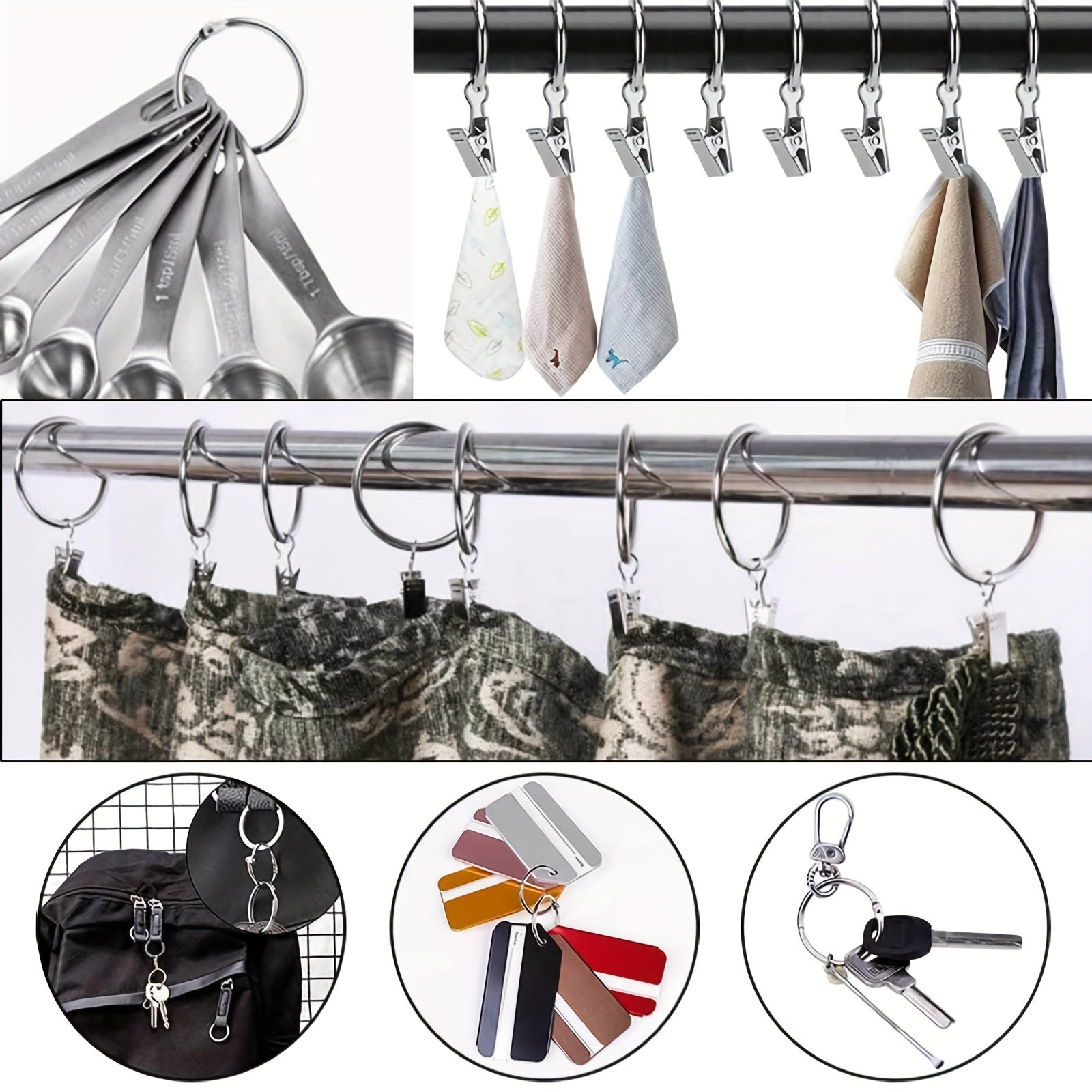 40Pcs Metal Curtain Rings with Clips 3.51 cm Interior
