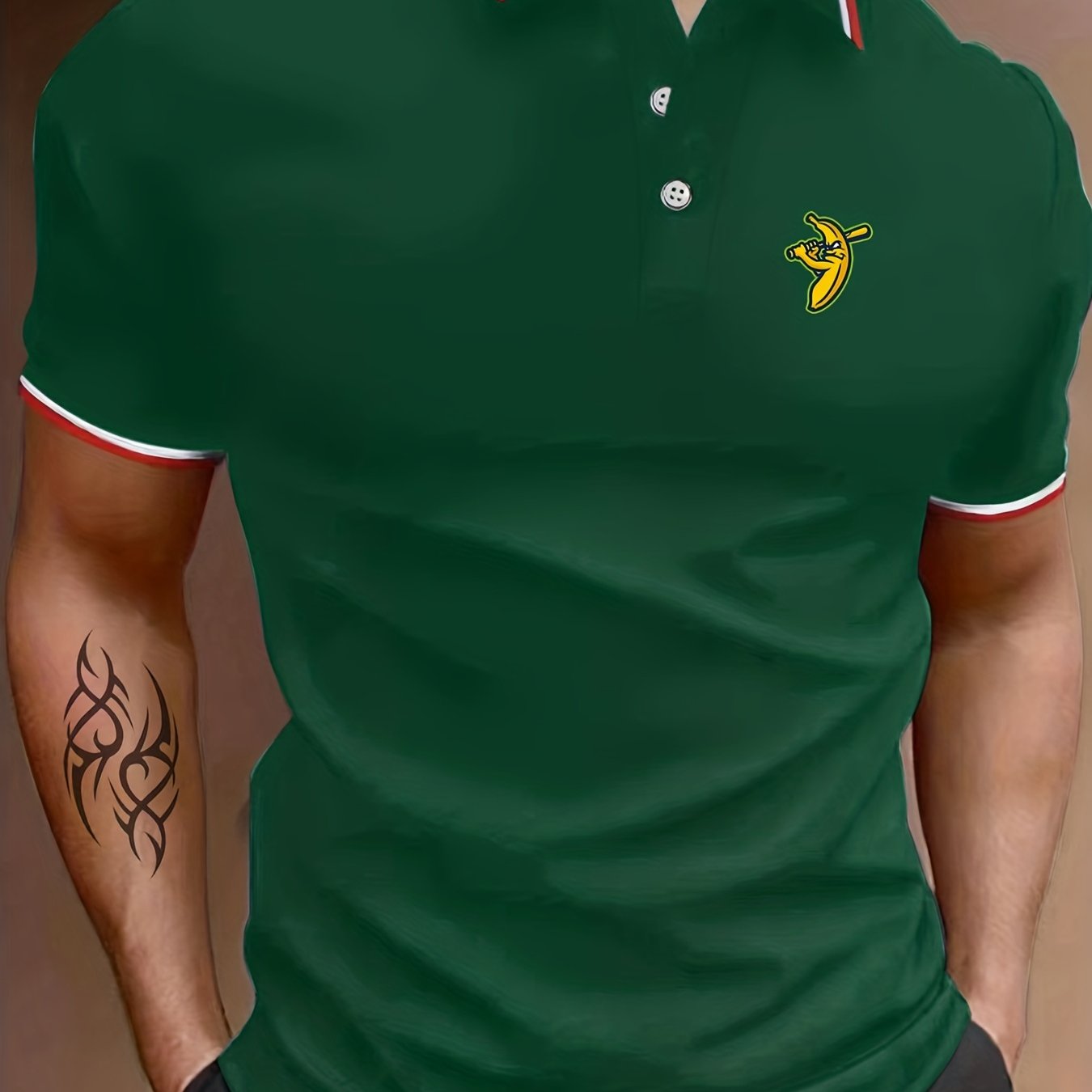 Men's Banana Graphic Polo Shirt Casual Breathable Lapel Button Up Short Sleeve