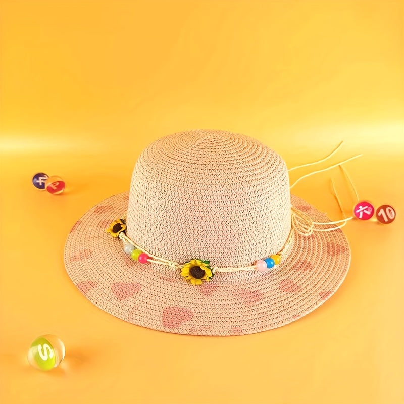 Children's Sunflower Love Straw Hat Foldable Sunshade Beach Hat