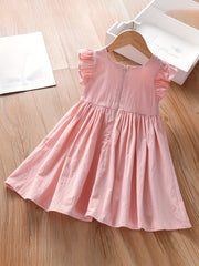 Girls Sundress Cotton Square Neck Ruffle Sleeveless Dress for Summer