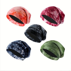 Tie Dye Print Soft Beanie Satin Lined Elastic Bonnet Sleeping Night Cap