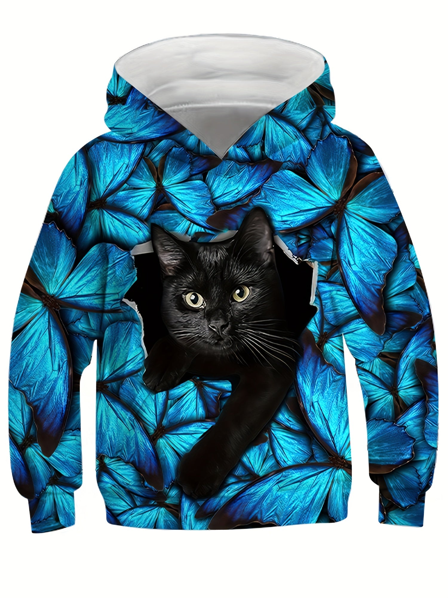 3D Cat Print Kid's Hoodie Unisex Pullover Hooded Long Sleeve Top