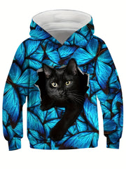 3D Cat Print Kid's Hoodie Unisex Pullover Hooded Long Sleeve Top