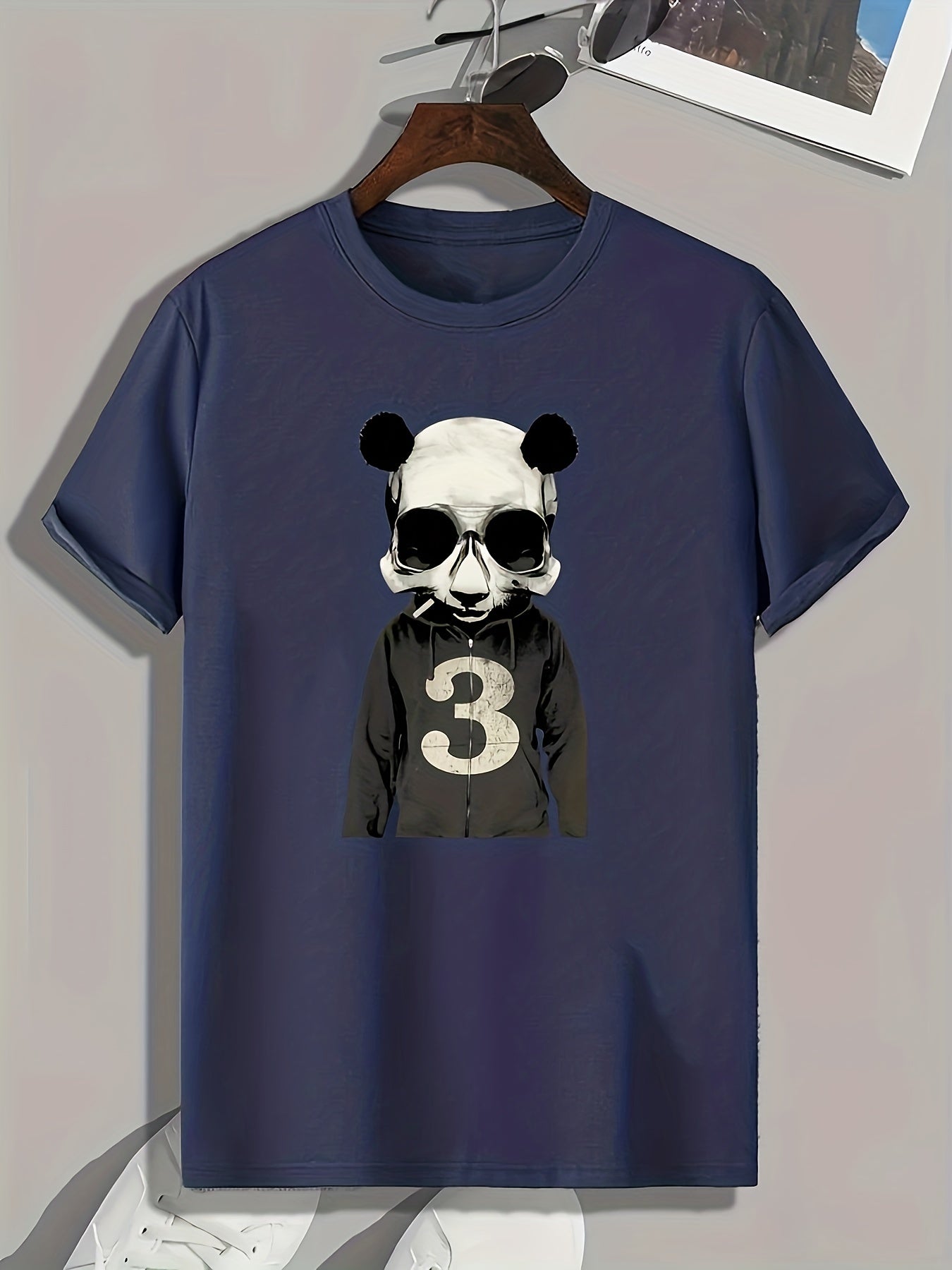 Panda Skull Print Men's Graphic T-shirt for Summer