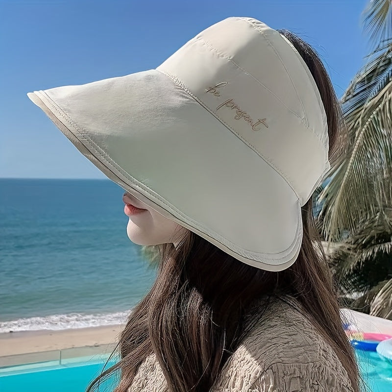 Wide Brim Ponytail Visor Hat UV Protection Sun Hat