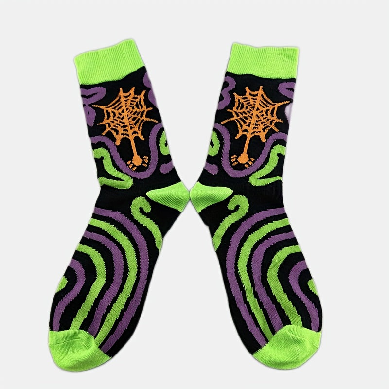 5 Pairs Pumpkin & Skull Print Socks Funny Halloween Crew Socks Women's Stockings