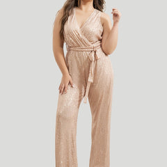 Sequin Wide Leg Tank Jumpsuit with Belt