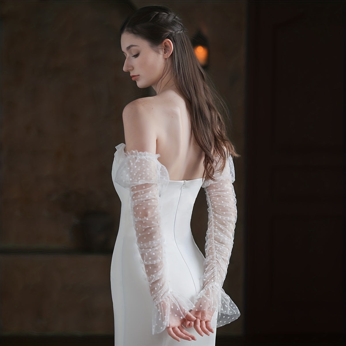 Polka Dotted Long Gloves for Wedding