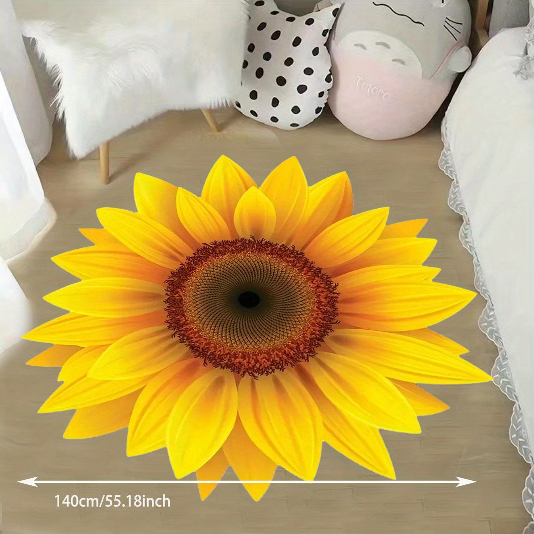 Large Round Sunflower Bedroom Rug Non Slip