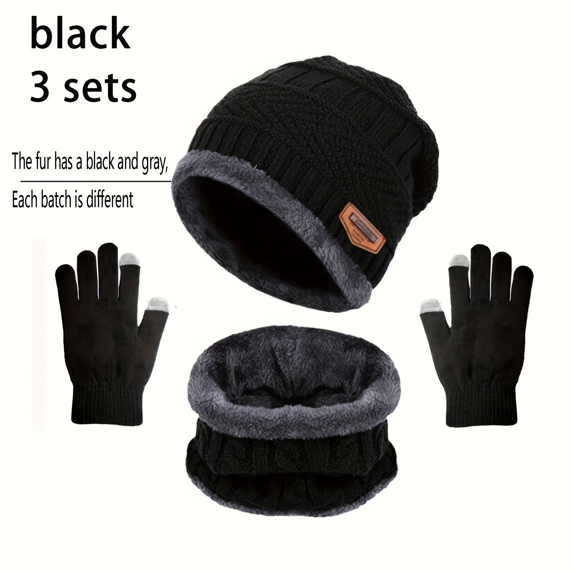 Winter Warm Windproof Hat Touch Screen Gloves Knitted Neck Cover Set