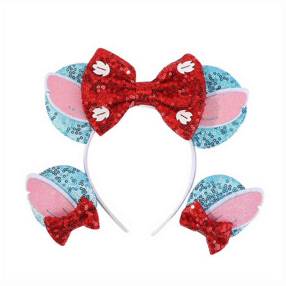 4pcs Mouse Ear Shaped Headband Hair Clips Set for Holiday Party Girls