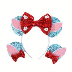 4pcs Mouse Ear Shaped Headband Hair Clips Set for Holiday Party Girls