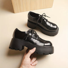 Women's Chunky Heel Oxfords Round Toe Platform Shoes Lace Up Casual