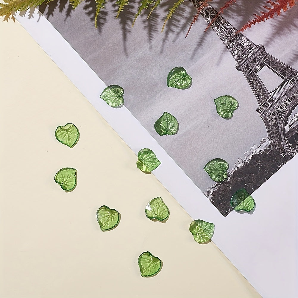 100 Pcs Green Acrylic Leaf Pendant Loose Beads for Jewelry Making