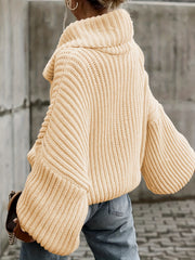 Women's Plus Size Casual Solid Bat Sleeve Turtleneck Sweater