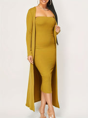 Solid Long Sleeve Cardigan & Bodycon Tube Dress Set