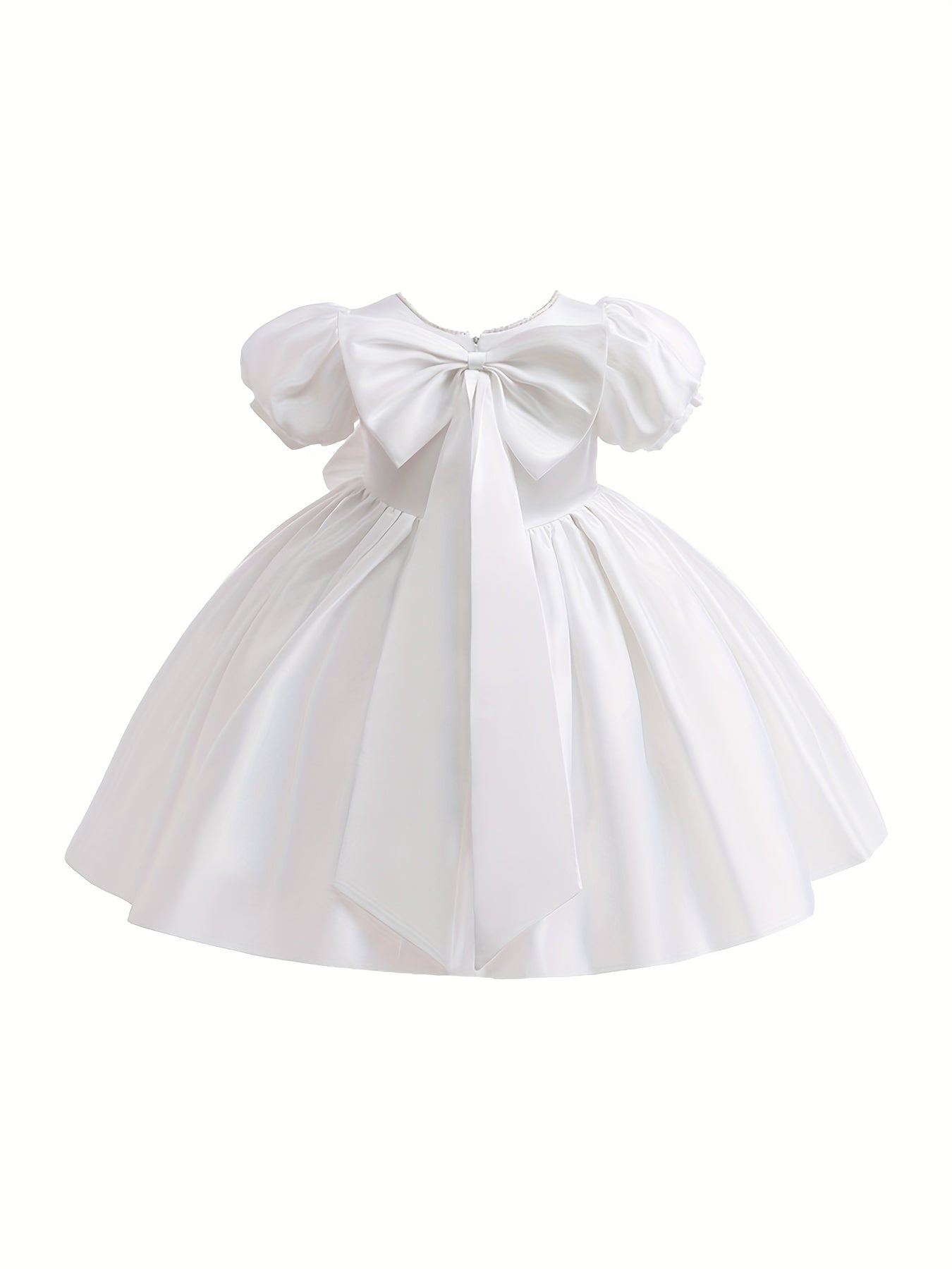 Satin Puff Sleeve Princess Dress with Bows
