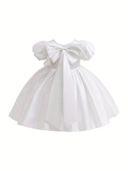 Satin Puff Sleeve Princess Dress with Bows