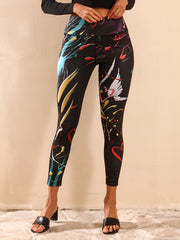 Graffiti Print Yoga Workout Pants Stretch Leggings Women Activewear