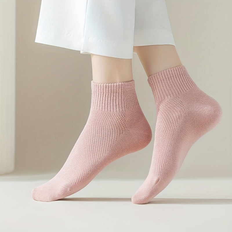 5 Pairs Solid Crew Short Socks Women's Stockings