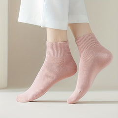 5 Pairs Solid Crew Short Socks Women's Stockings