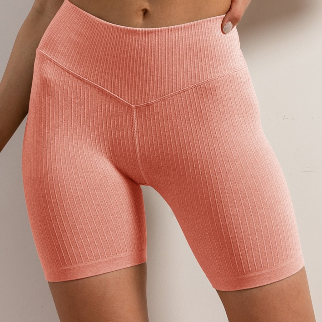 Ribbed High Stretch Sports Shorts Seamless Yoga Fitness Workout Shorts