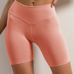 Ribbed High Stretch Sports Shorts Seamless Yoga Fitness Workout Shorts