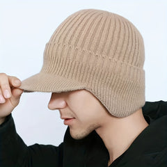 Men's Thick Wool Baseball Cap - Warm Knitted With Brim
