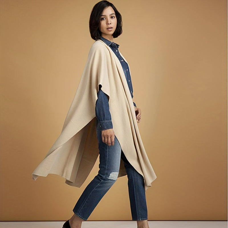 Apricot Cotton Knitted Shawls Long Wraps Scarf Windproof Warm Cape