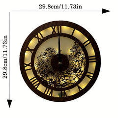 Retro Wooden LED Clock Lamp Flower Shape