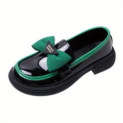 Bowknot Loafers Chunky Heel Faux Leather Shoes