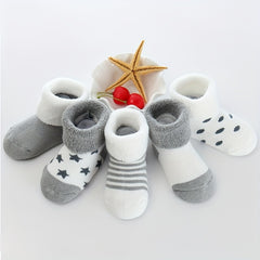 5 Pairs Baby's Grey Striped Plush Crew Socks