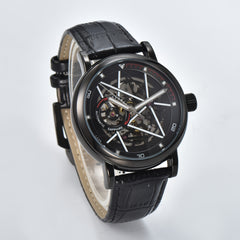 Teen's Luminous Watch Hollow 3D Dial Belt Automatic Mechanical Wristwatch