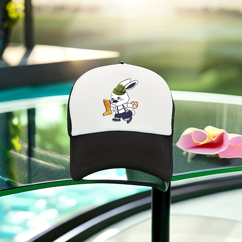 Beer Rabbit Mesh Trucker Hat Anime Print Baseball Cap Dad Hat