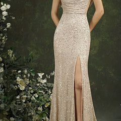 Cowl Neck Backless Split Dress for Wedding Party