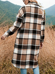 Plaid Shacket Split Lapel Jacket Button Down With Pockets Outerwear