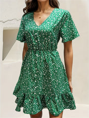 Floral Print Dress Button Front V Neck Summer Dress Women's Clothing