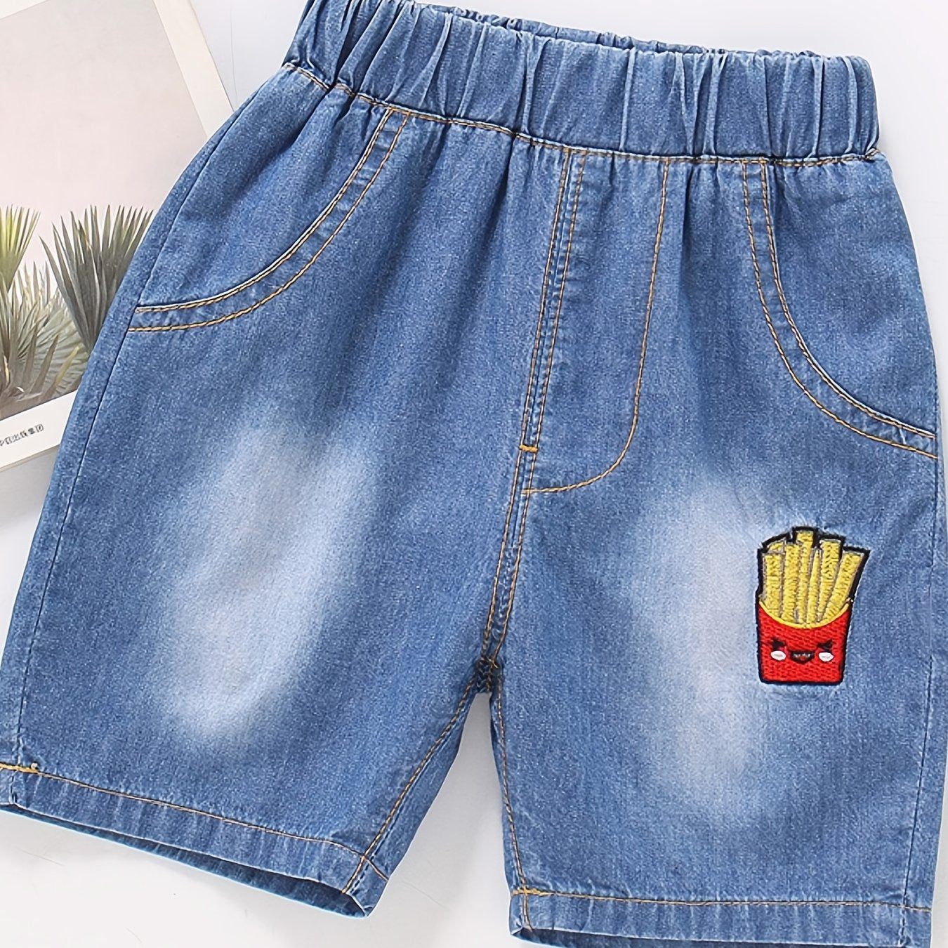 Boys Embroidered French Fries Ice Cream Shorts for Summer