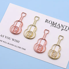 10pcs Guitar Shape Paper Clip Rose Golden Cartoon Metal Stationery Supplies