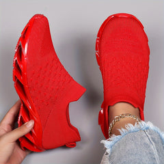 Women's Solid Textured Knit Blade Running Shoes Lightweight Slip on Sneakers