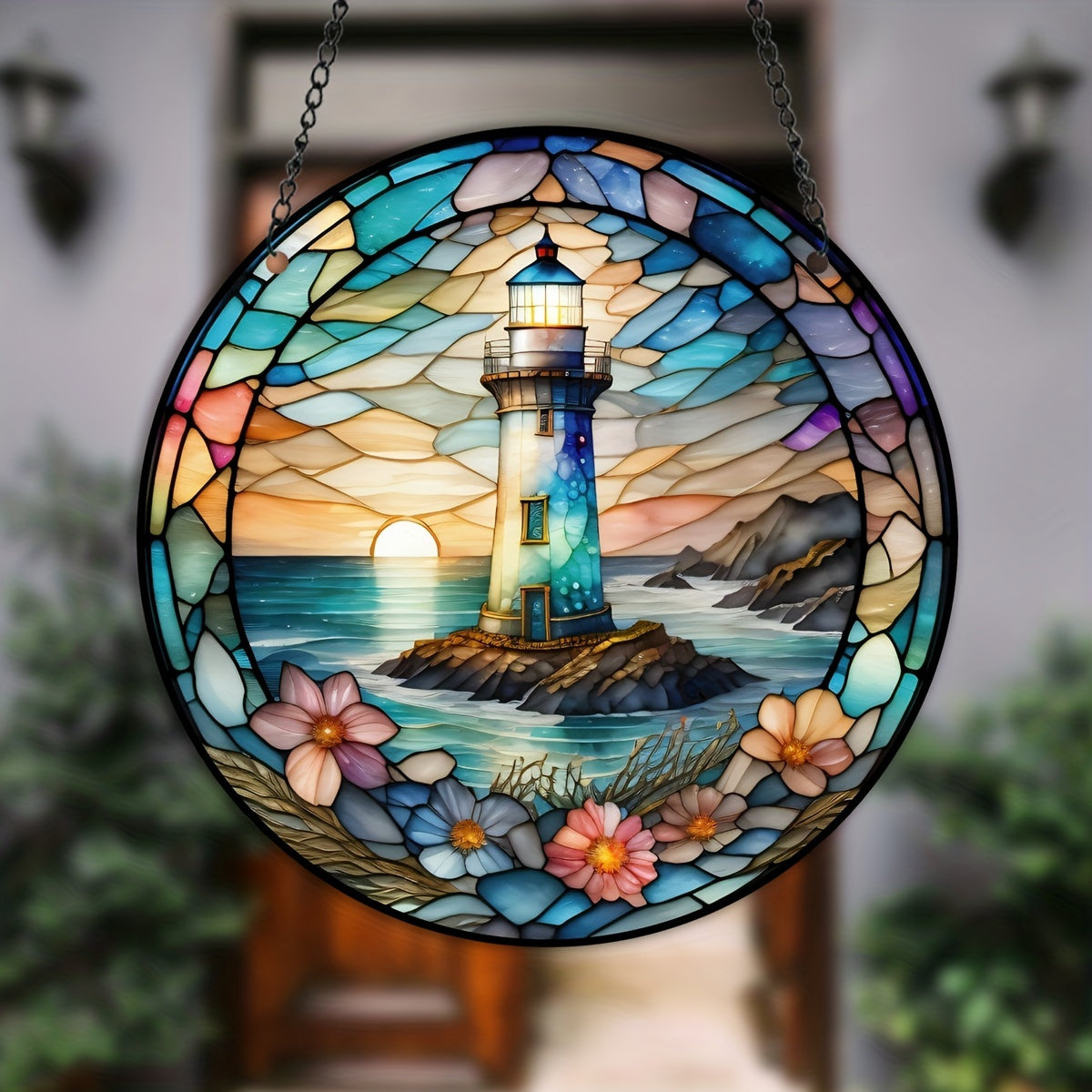 Lighthouse Stained Glass Sun Catcher Hanging Art Decoration