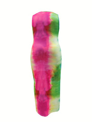 Tie Dye Print Knot Tie Front Maxi Tank Dress