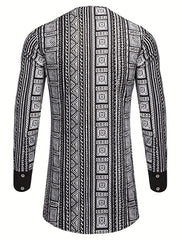 Men's African Dashiki Shirt Button Long Sleeve with Pocket