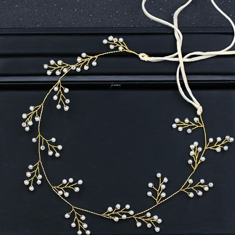 Faux Pearl Bridal Headband Hair Vine Band For Women Bride Pearl Wedding