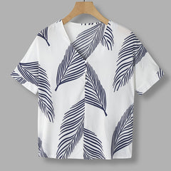 Faux Pearl Button Blouse V Neck Short Sleeve Women's Top