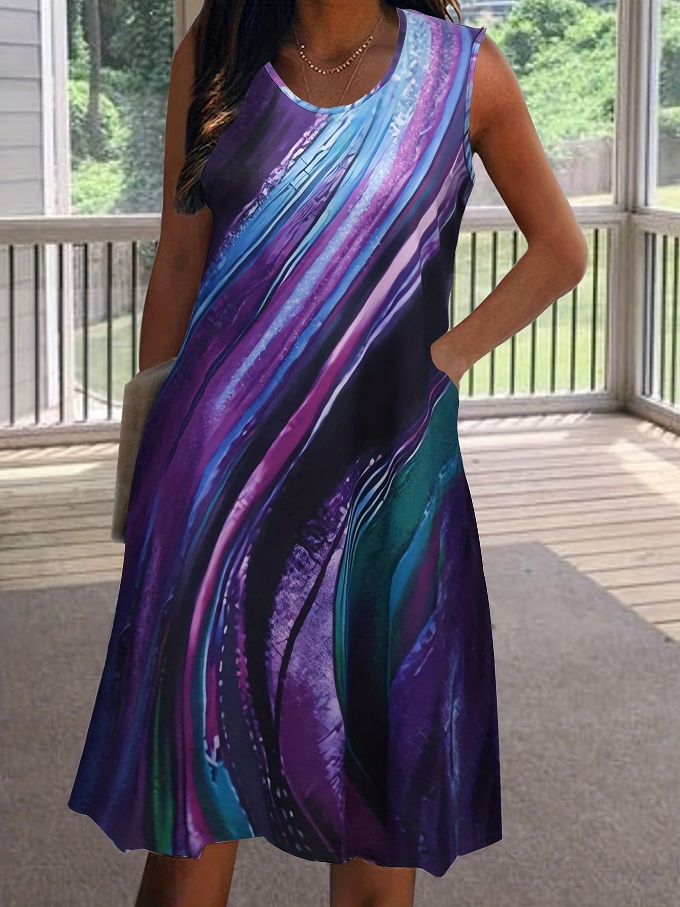 Women's Plus Random Print Tank Dress With Pockets