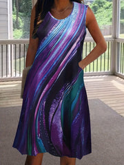 Women's Plus Random Print Tank Dress With Pockets