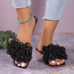 Square Open Toe Flower Slide Sandals for Women
