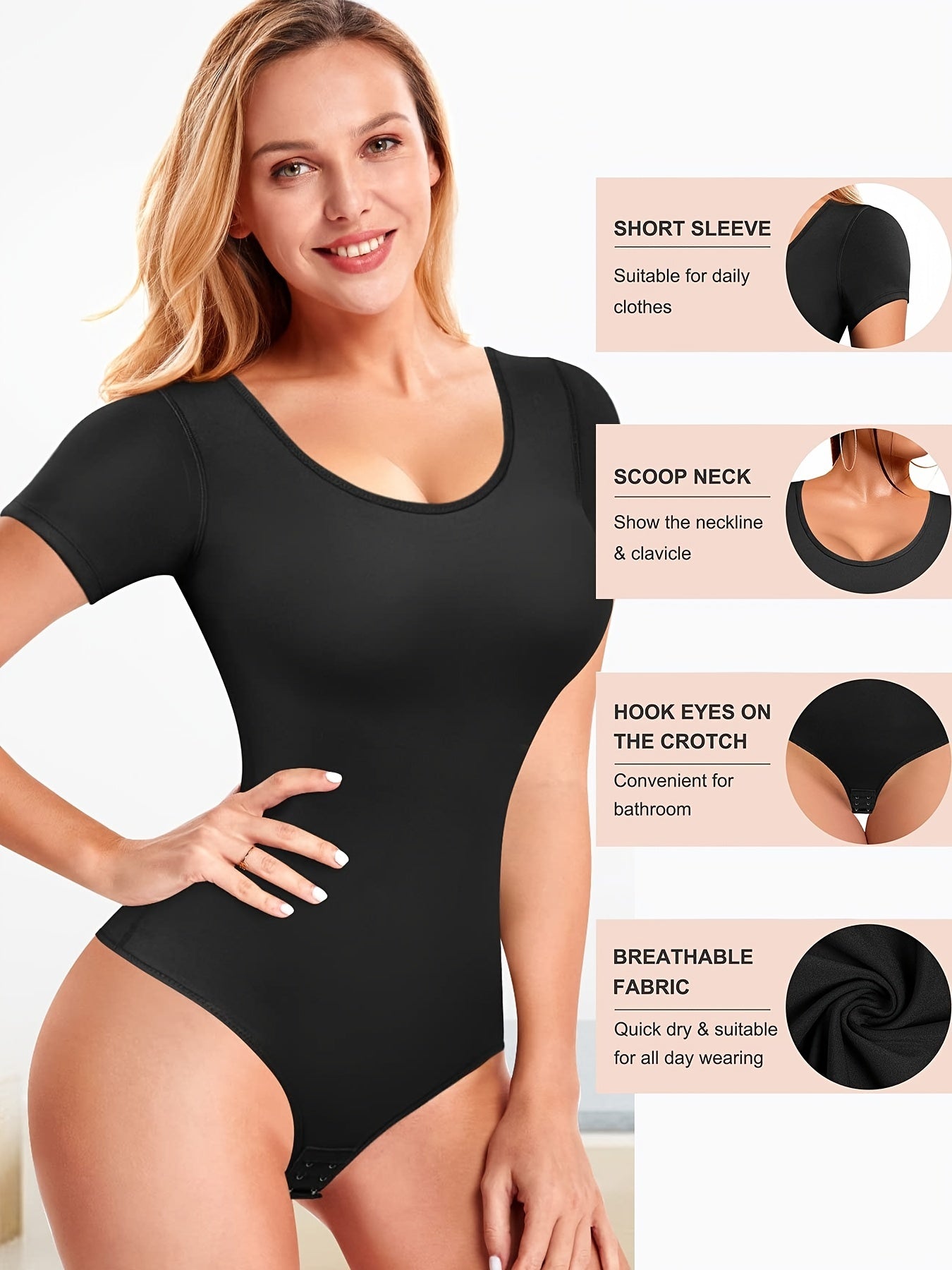 Short Sleeve Shaping Bodysuit Tummy Control Butt Lifting Crew Neck Body Shaper